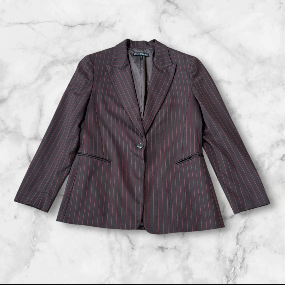 lafayette 148 New York Wool Blazer Women’s Sz 12 One Button Burgundy Stripped